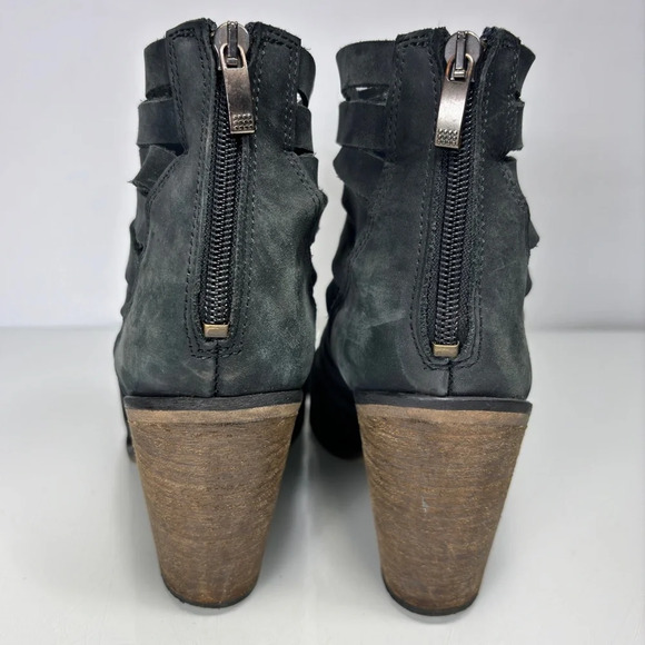 Free People Distressed Charcoal Leather Hybrid Heel Strappy Ankle Boots Size 39 - Picture 9 of 12